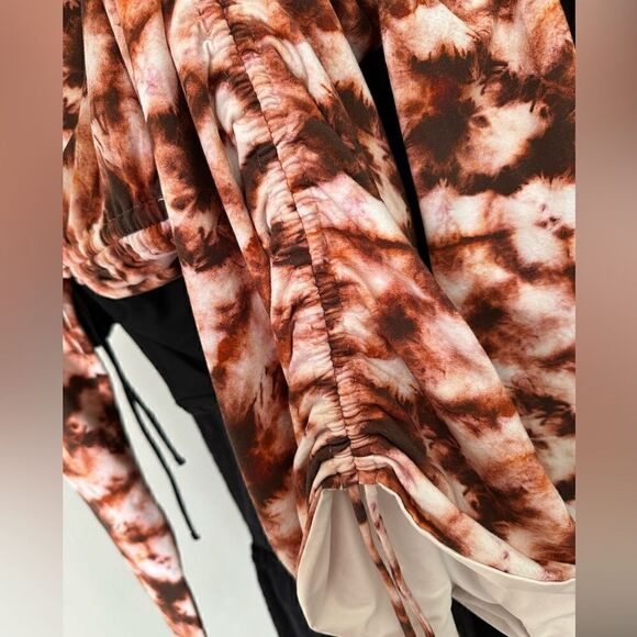 Tiger Mist Riri Brown & Rust Red Print Bodycon Long Sleeved Ruched Dress - Picture 9 of 9